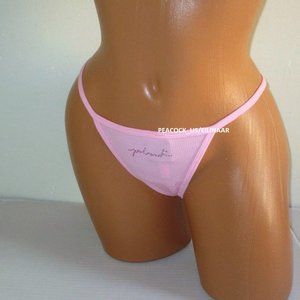 PINK VICTORIA SECRET Cotton V-String Panty Thong  L  Pink Embellished Bling